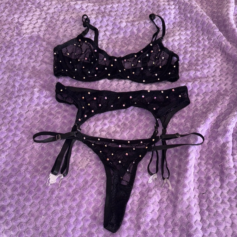 Black Lingerie Set with rhinestone Accents